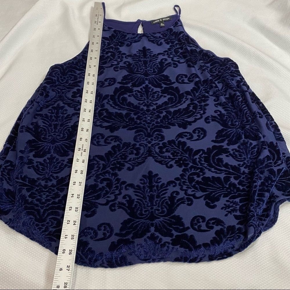Cable & Gauge Dark Blue Crushed Print Velvet Tank - Picture 2 of 7